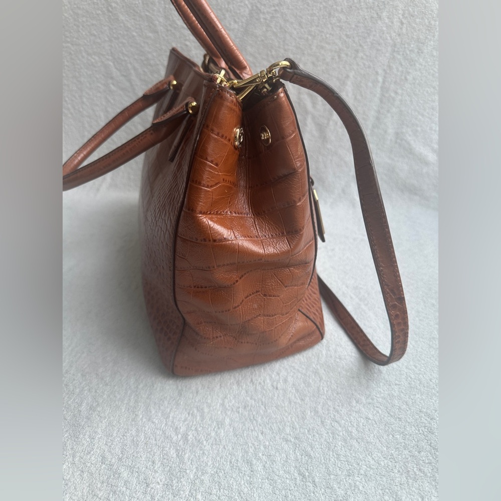 Lauren Ralph Lauren Brown Croc-Embossed Satchel - Picture 4 of 13